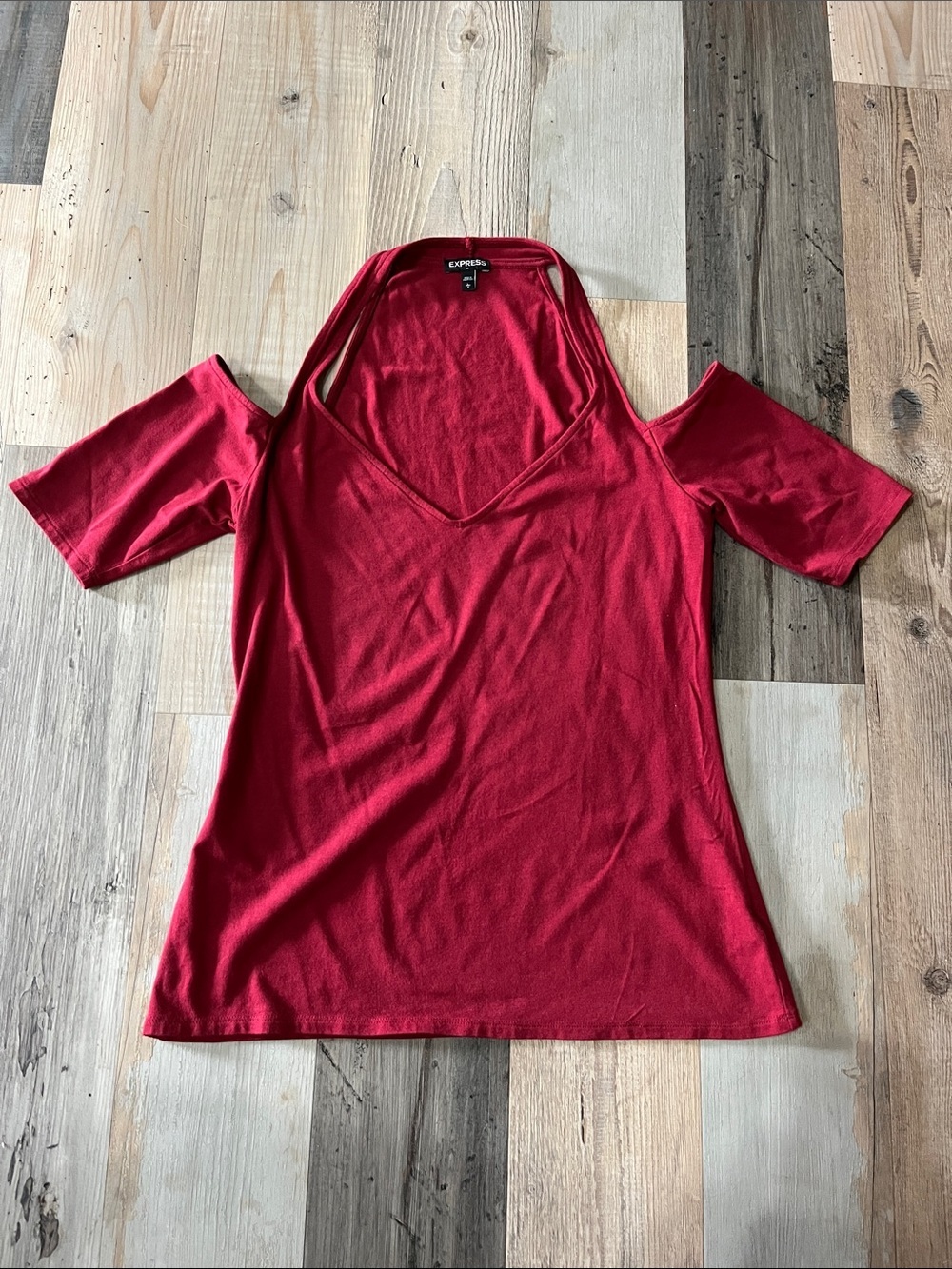 Express Red Cold-Shoulder V-Neck Top Sz L boho Lightweight Summer Casual